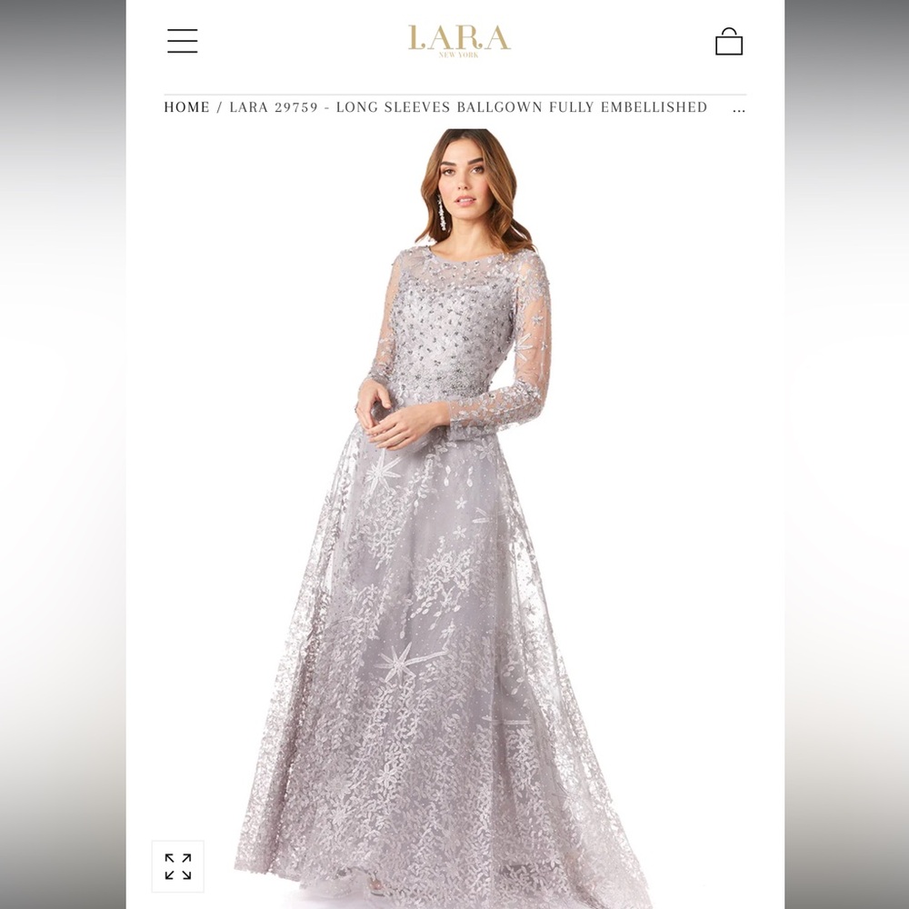 LARA Elegant Silver Long Sleeve Dress